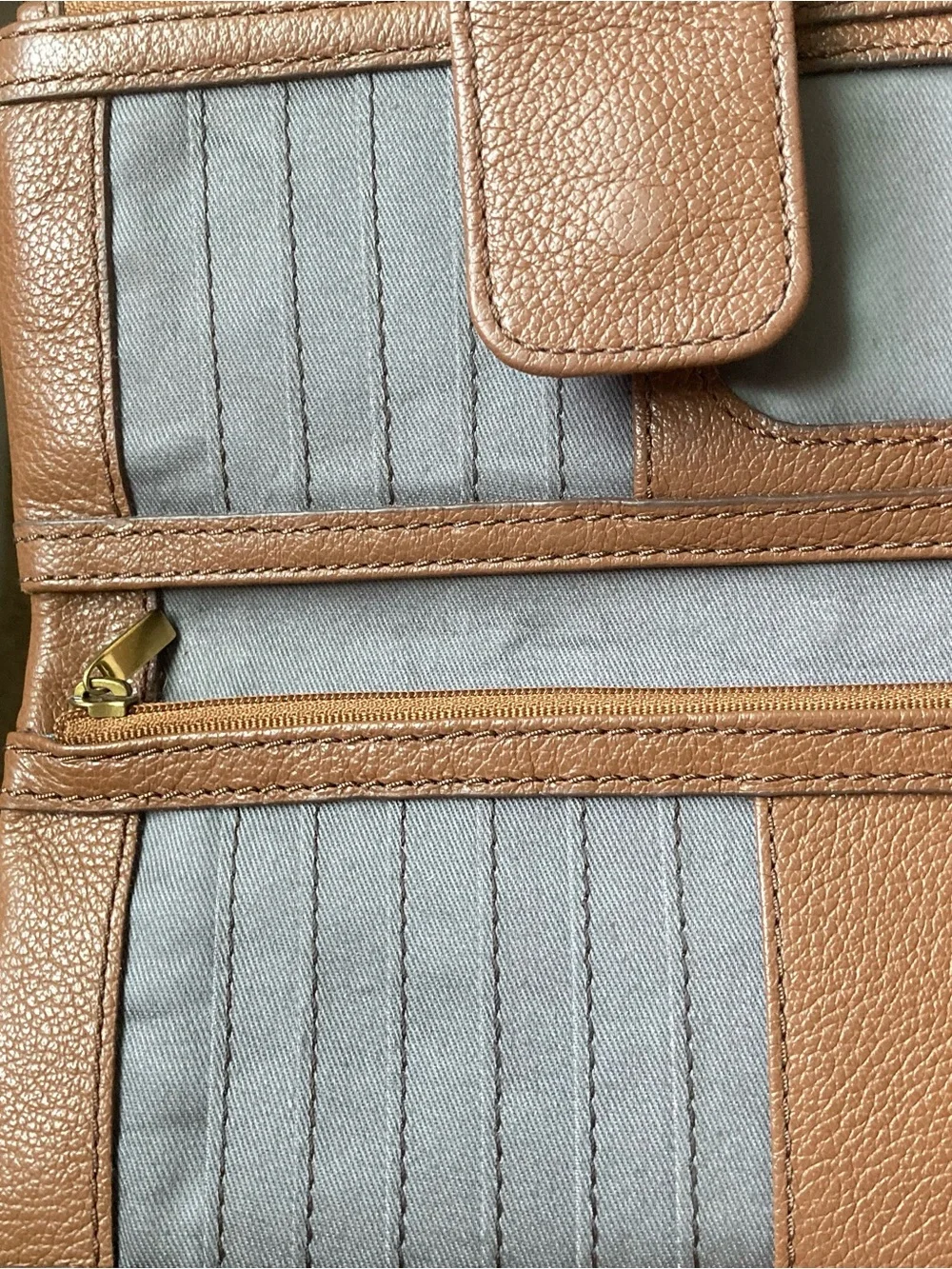 Fossil Leather Zip Wristlet Wallet — Tan Brown with Gold Hardware